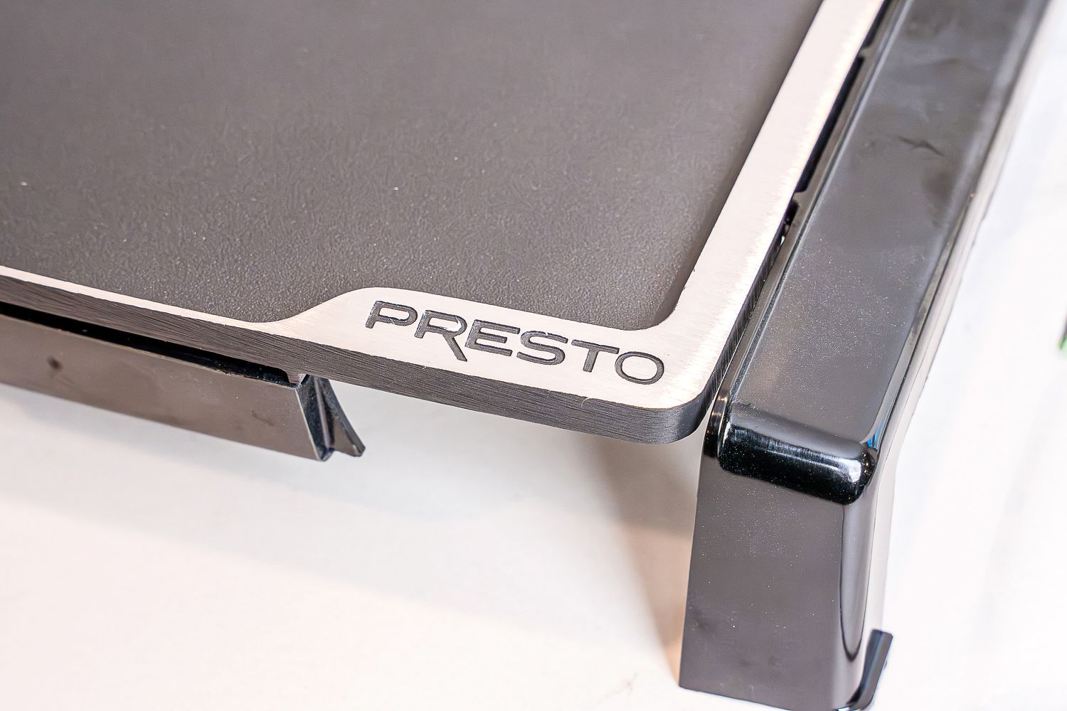 A closeup of the Presto Tilt-N-Fold electric griddle