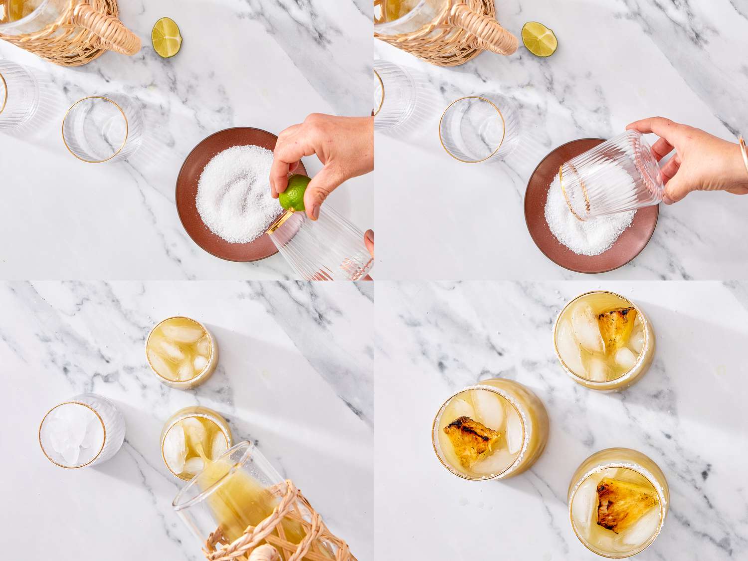 A step-by-step preparation of grilled pineapple margaritas