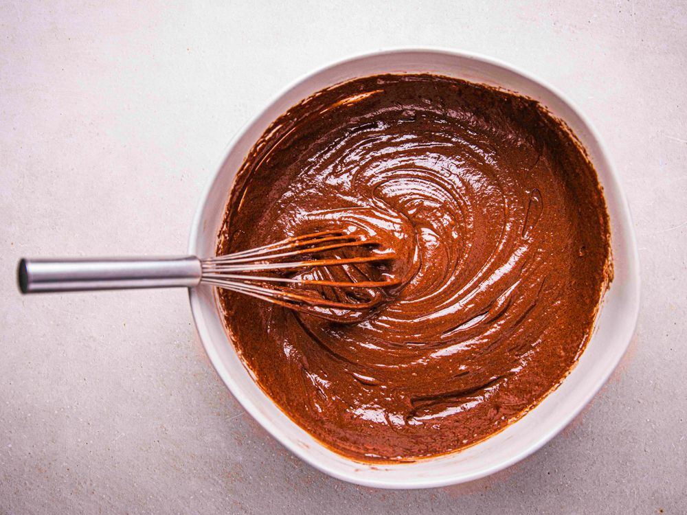 Overhead view of mixing chocolate