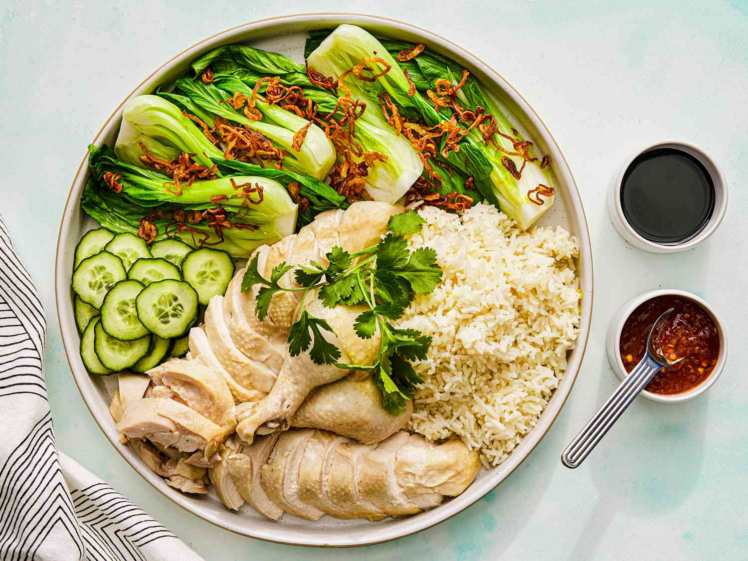Overhead view of Hainanese Chicken Rice Set 