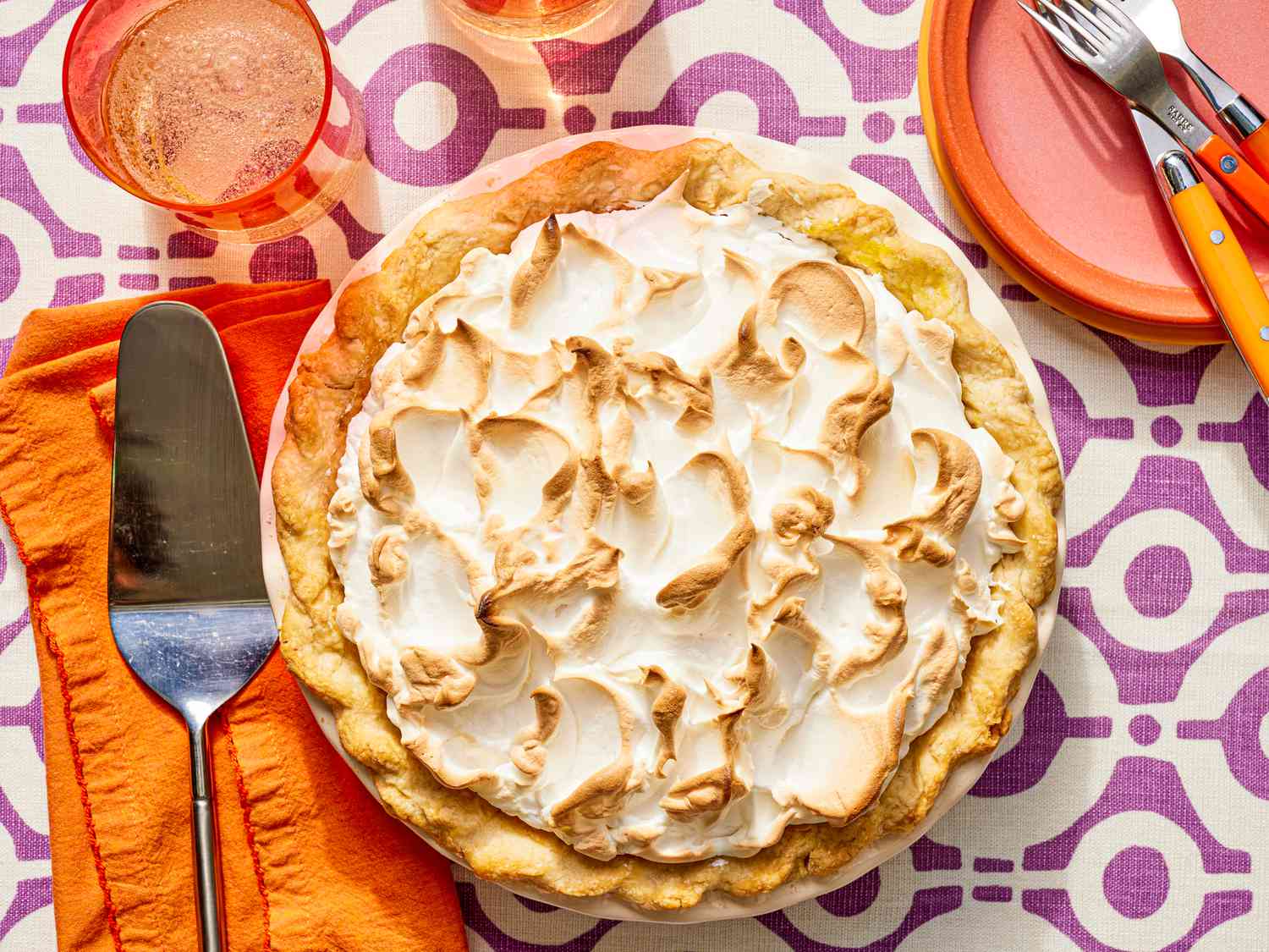 Overhead view of orange meringue 