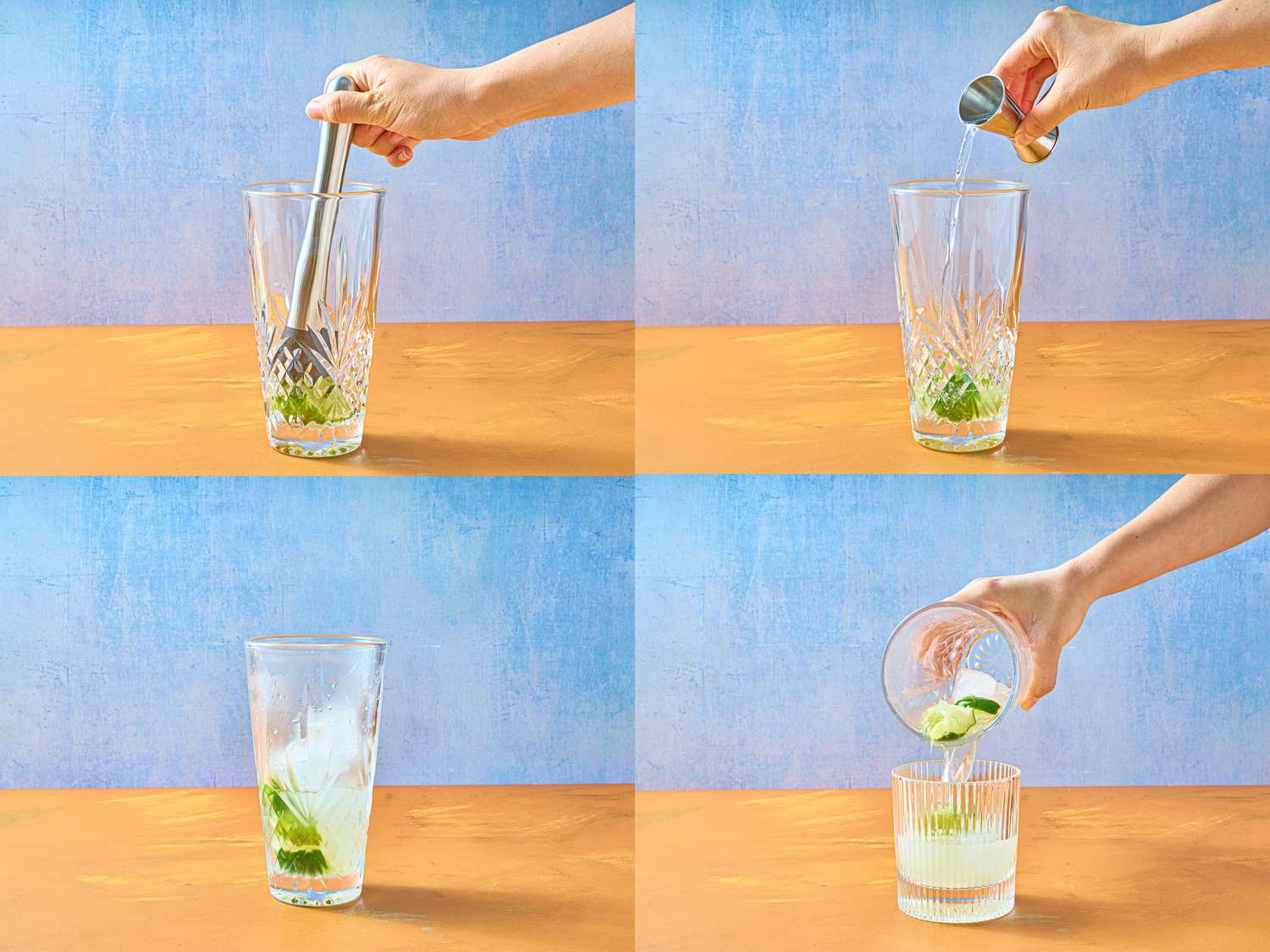 Four image collage of building a Caipirinha