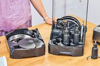 The different blades and accessories for the Breville 16-Cup Sous Chef Peel & Dice Food Processor