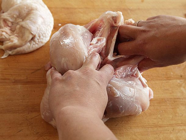 removing the breast meat from a turkey carcass