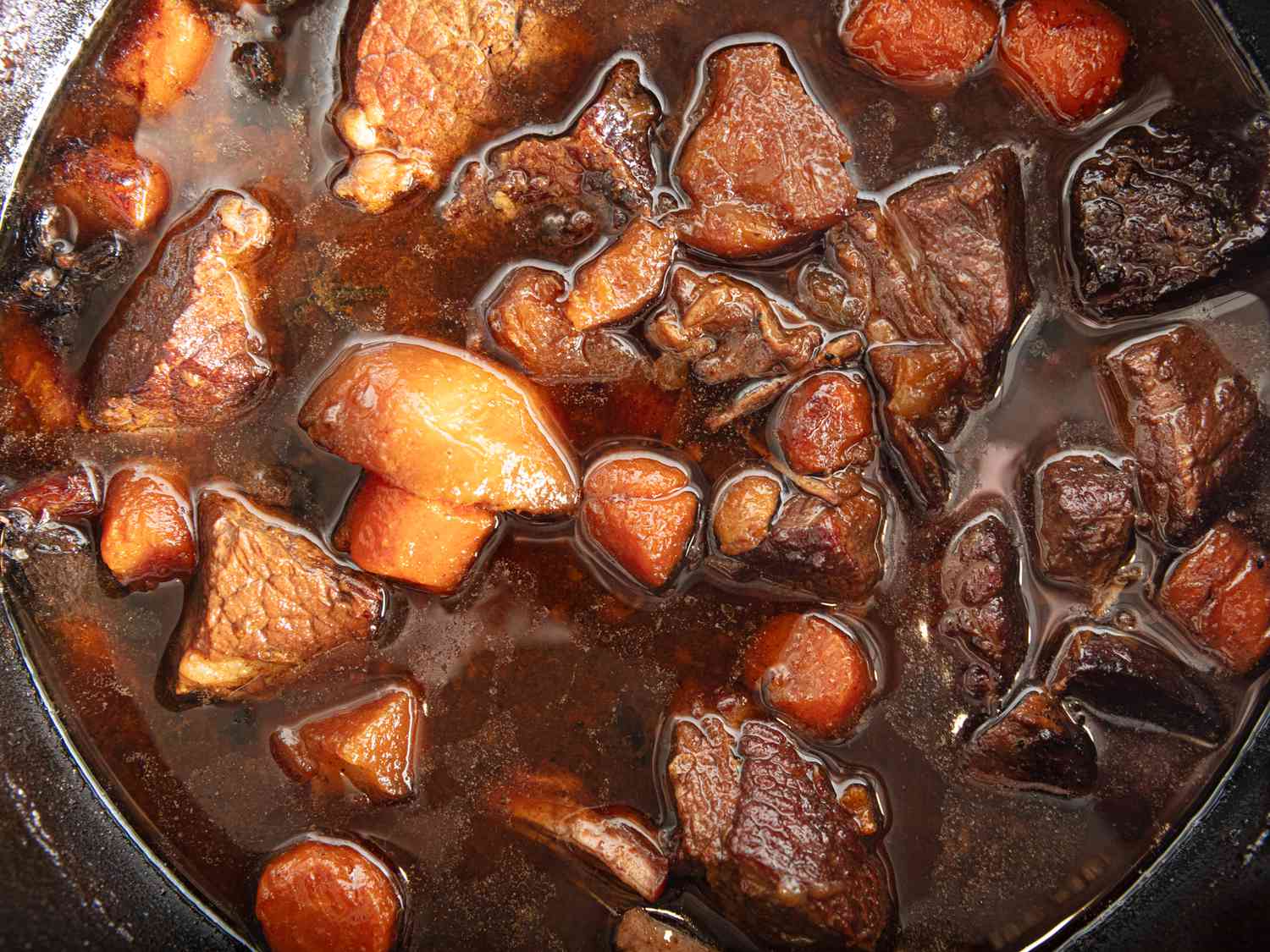 Braised brisket in skillet 