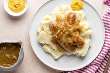 English bangers and mash with onion gravy