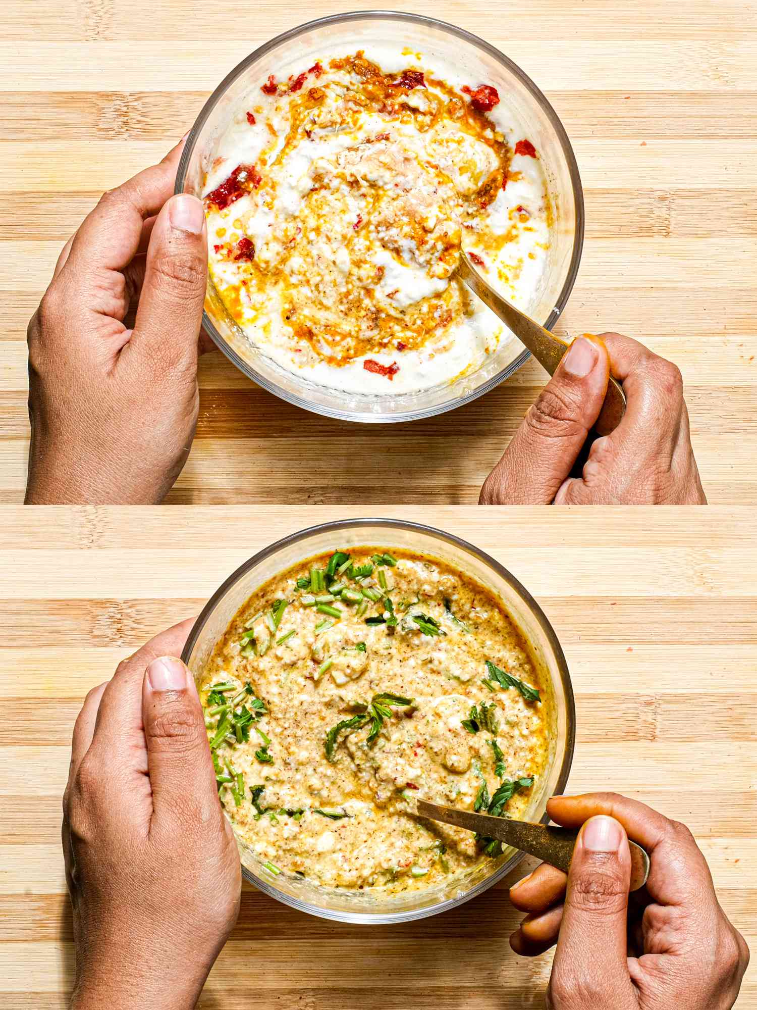 Two image collage of making marinade