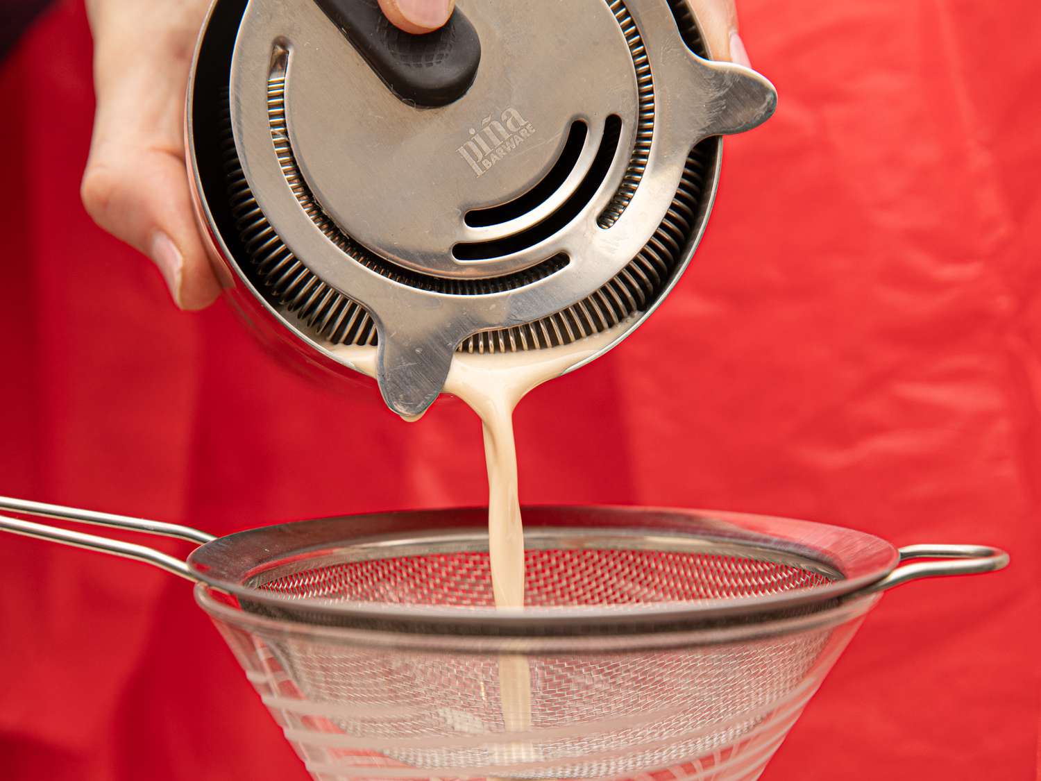 Overhead view of straining