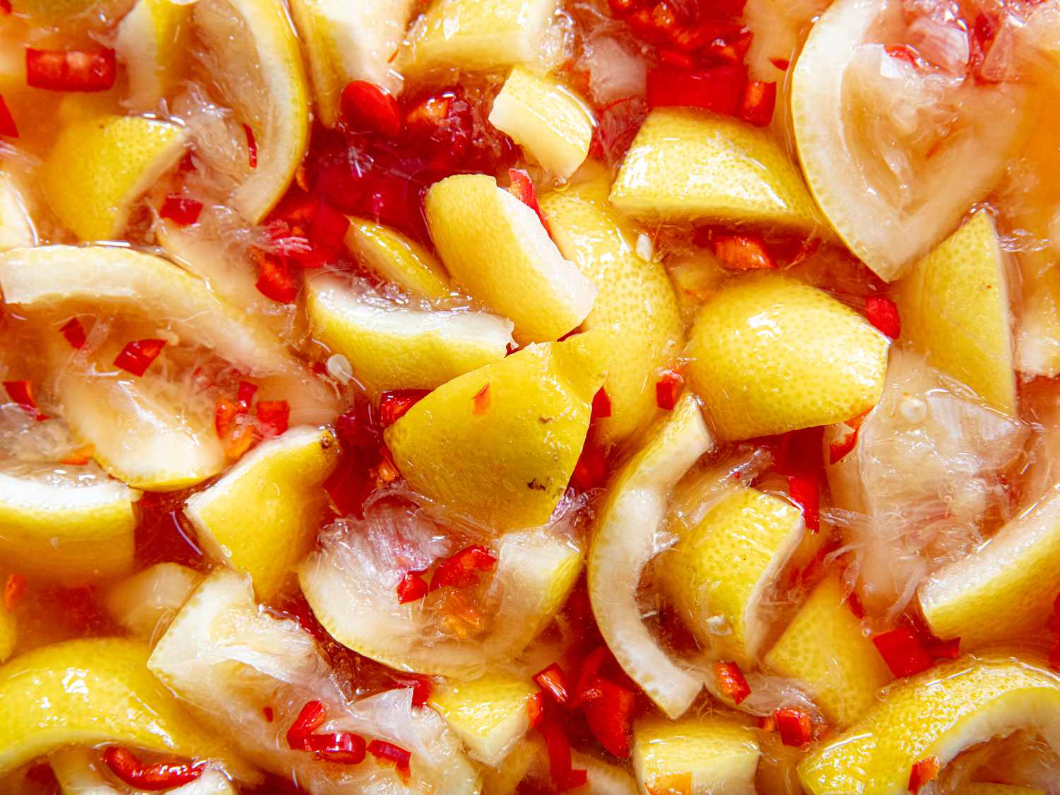 Overhead view of lemonade mixture