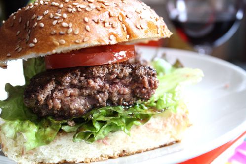 A hamburger made with beef heart.