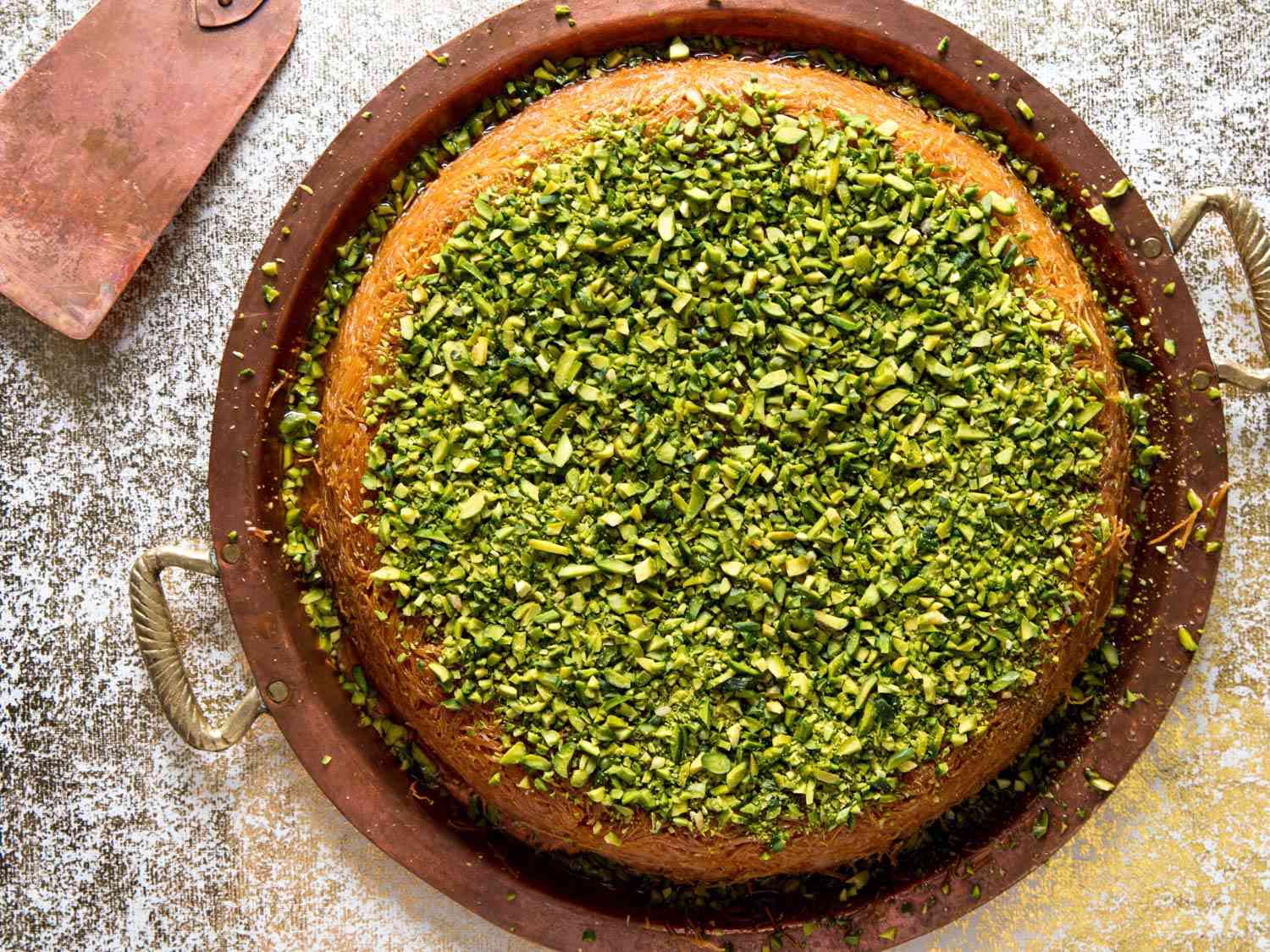 kanafeh, shredded phyllo and cheese dessert