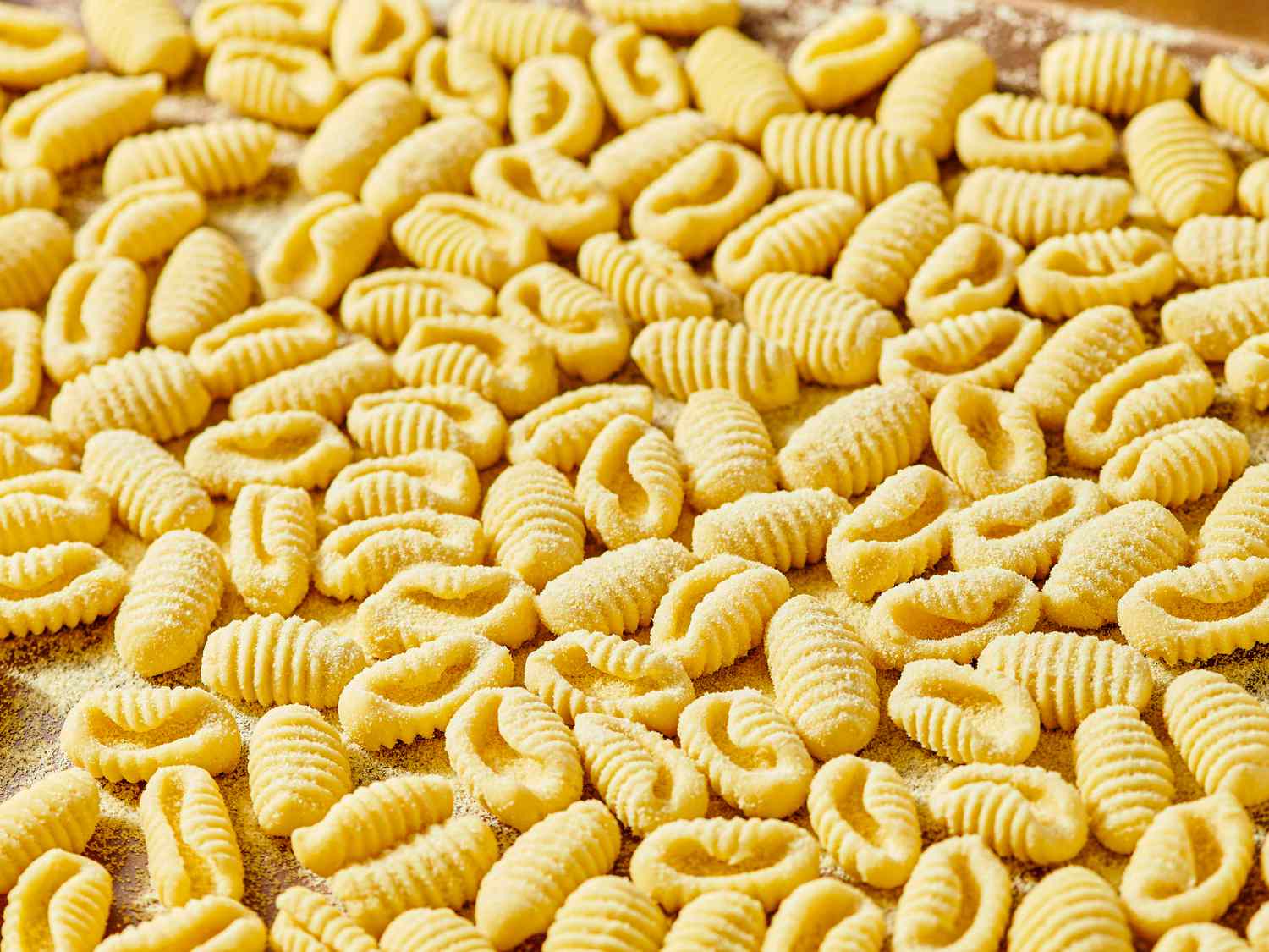 Close up of pasta on a baking sheet 