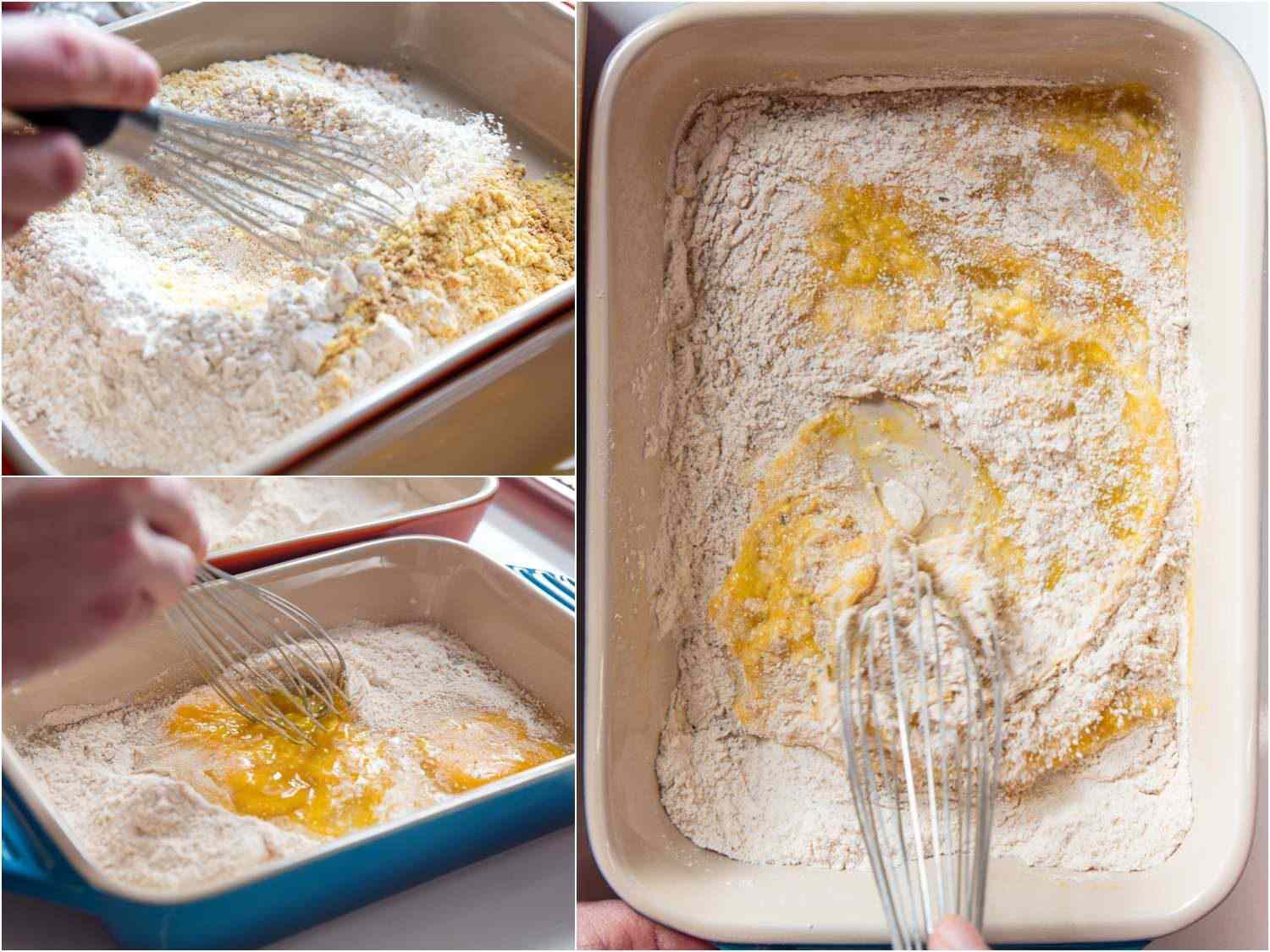 Whisking together dredge for po' boys.