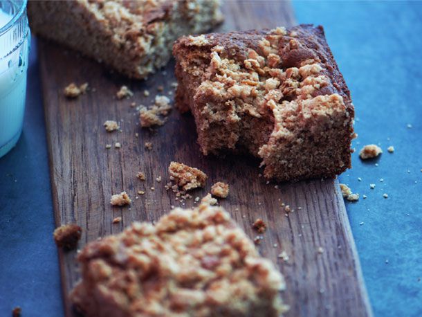 Closeup of pieces of peanut butter granola snack cake.