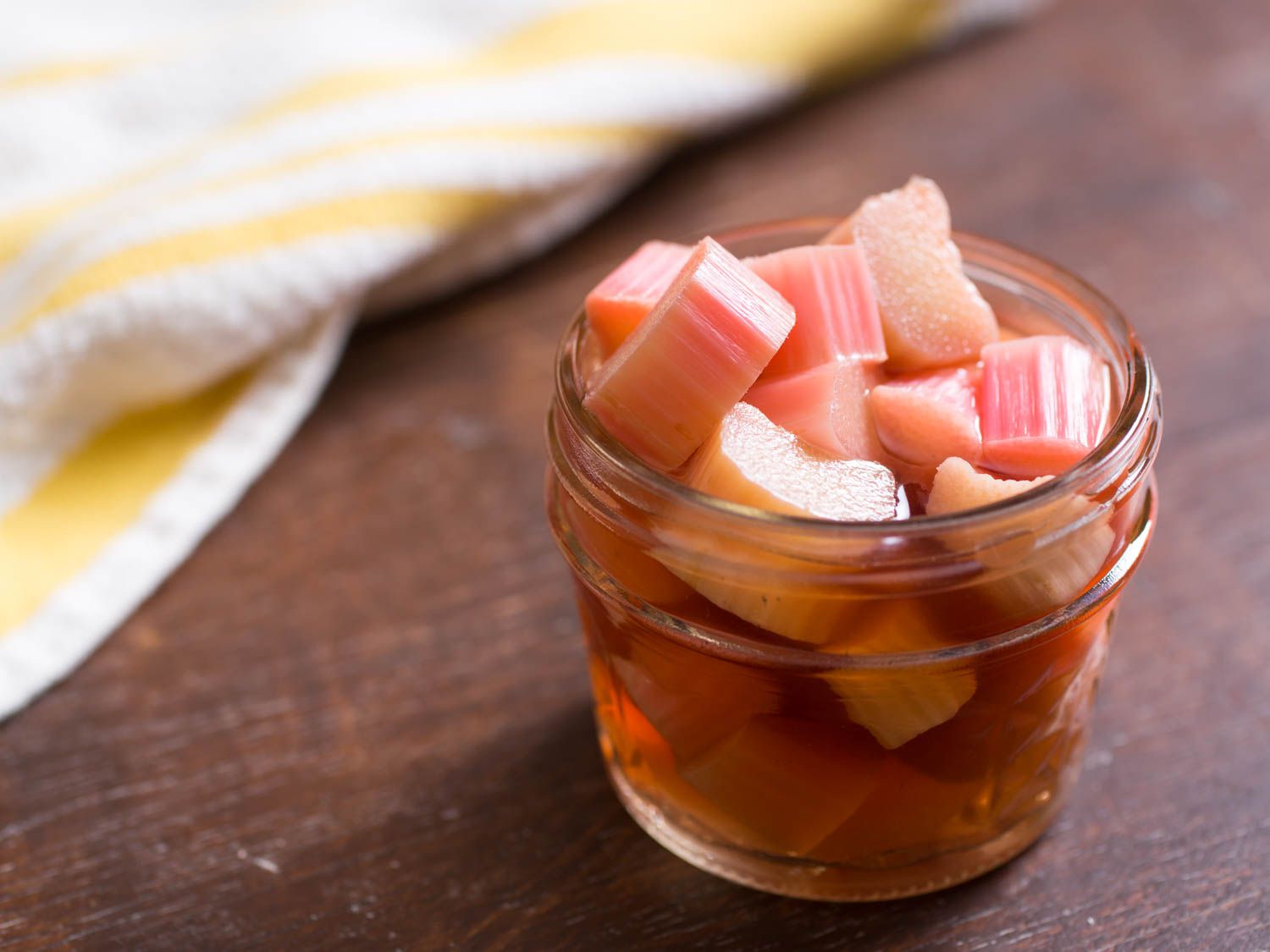 A jar of quick-pickled rhubarb.