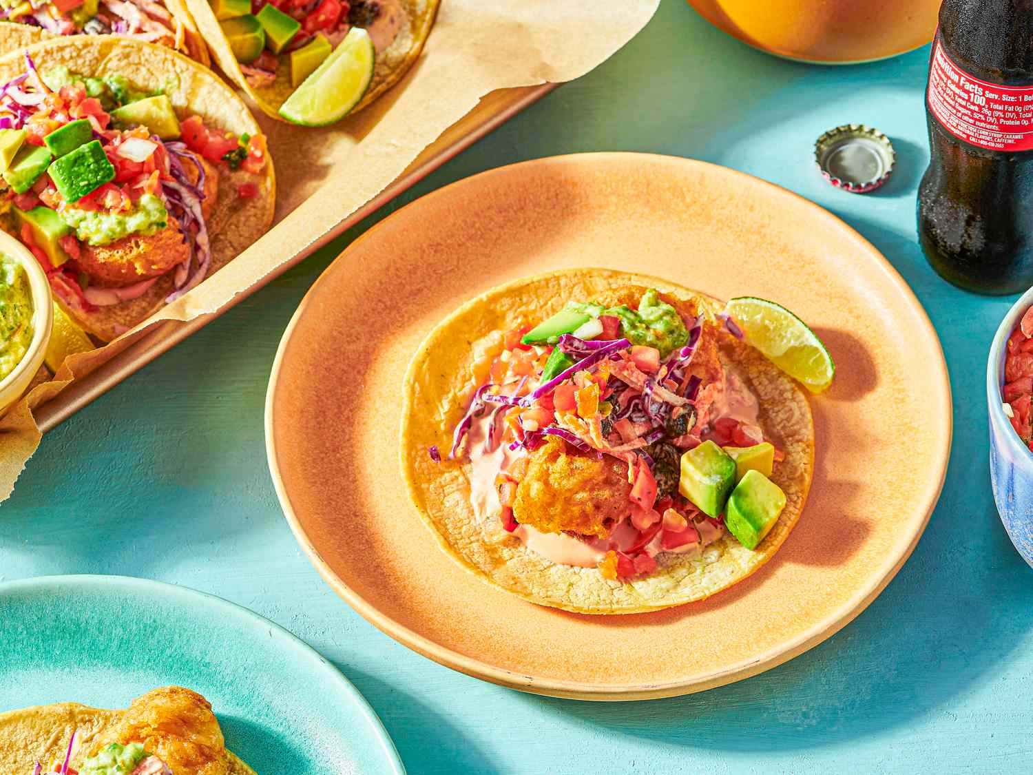 3/4 view of singel fish taco