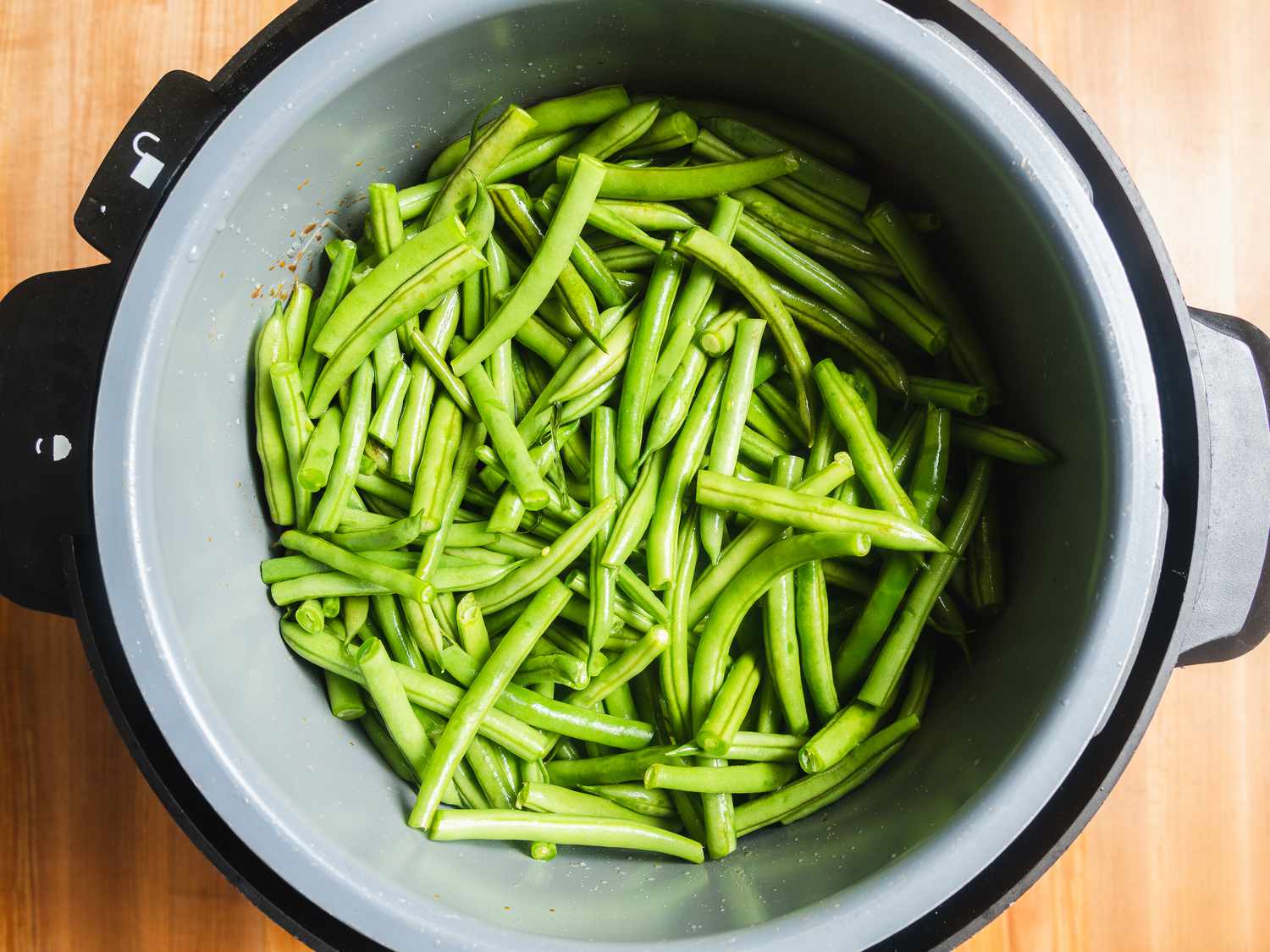 Green beans added to pressure cooker