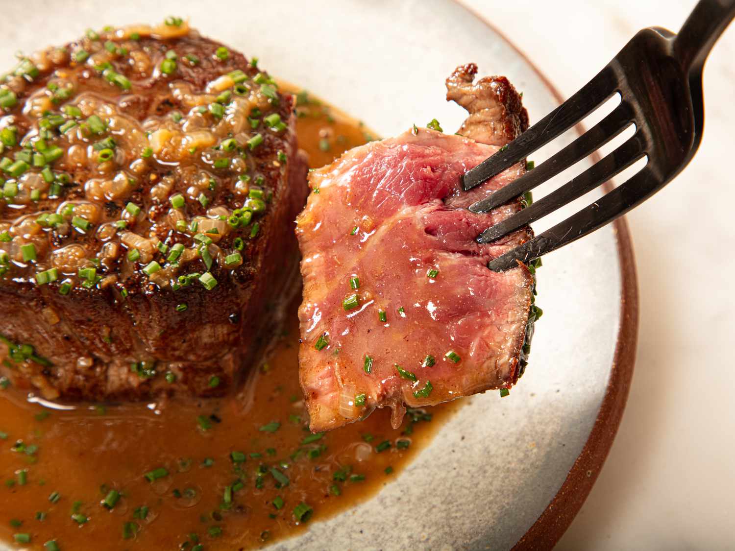 Overhead view of Steak Diane