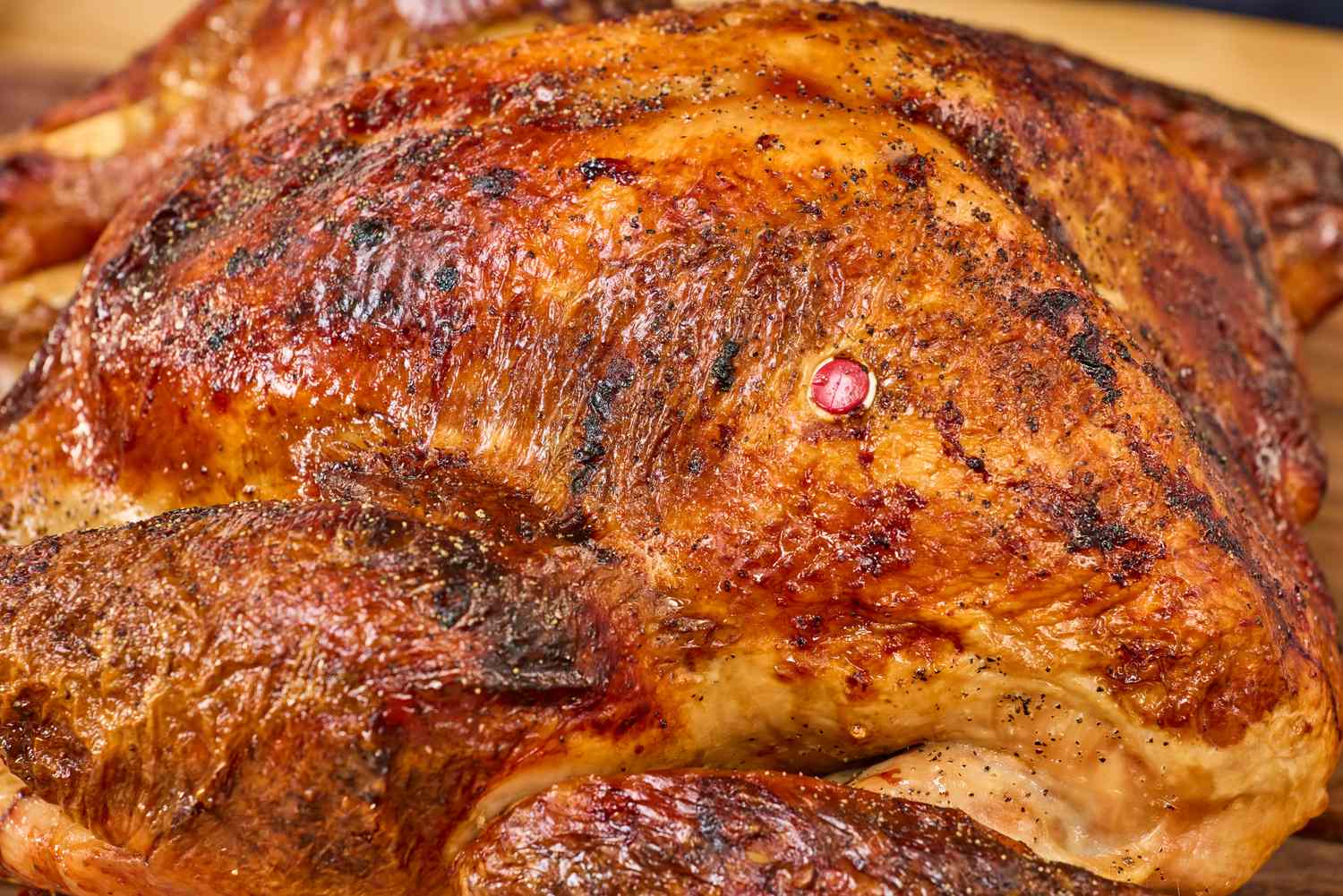 A close up of a fully-cooked Omaha Steaks Whole Basted Turkey