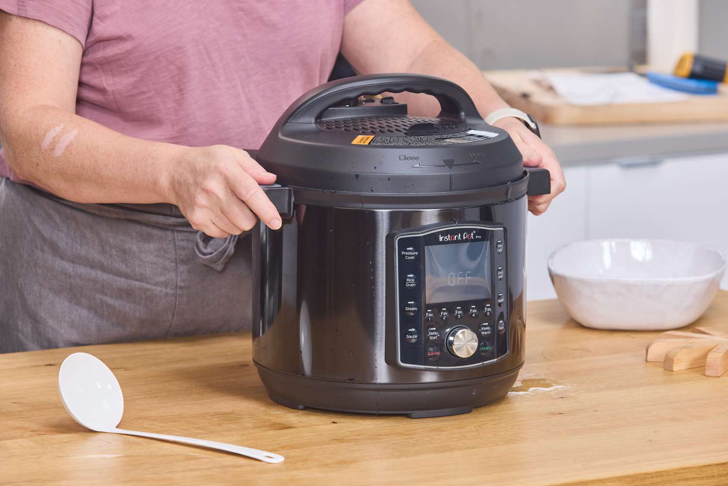An Instant Pot multicooker in use