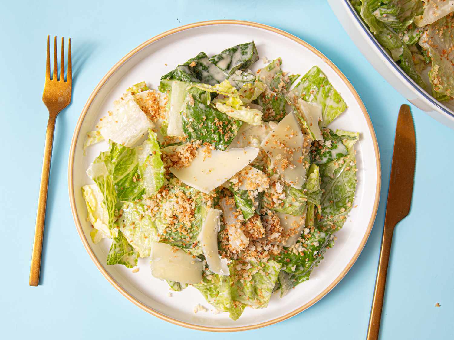 Overhead view of salad with breadcrumbs