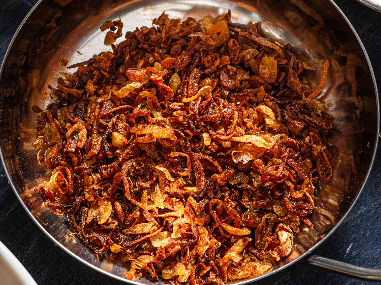 Overhead view of fried shallots