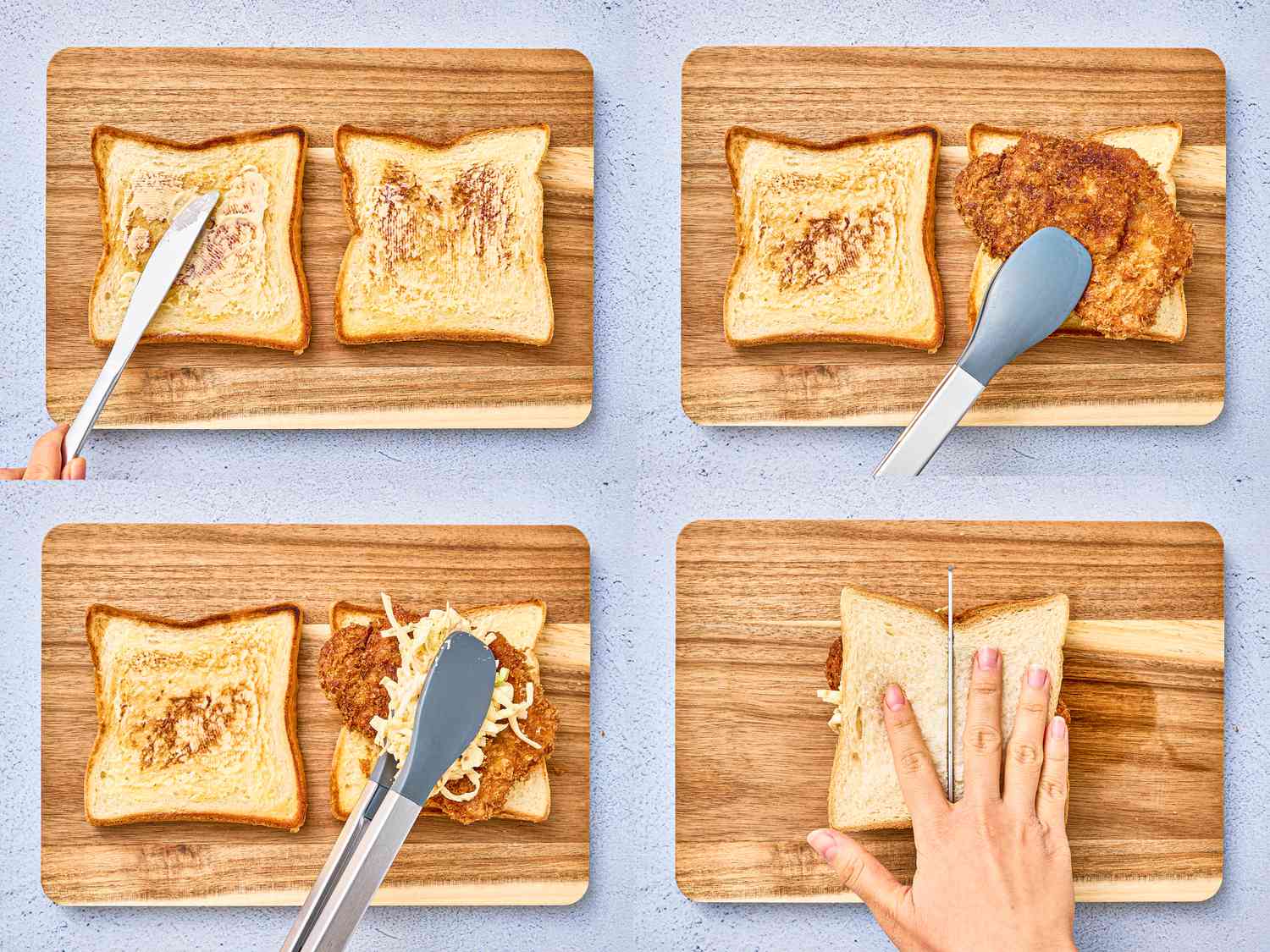 Four image collage of assembling sando