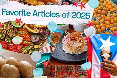 A collage of various foods including vegetables potatoes a layered dish skewers and a hand holding an ice cream