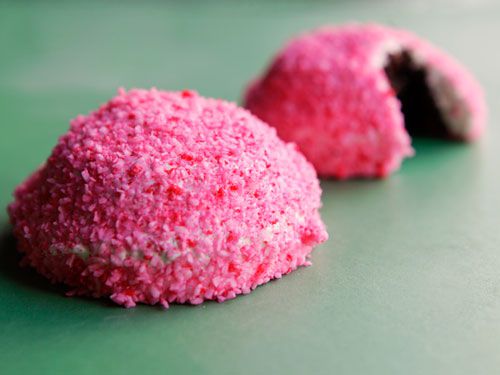 Closeup of two homemade sno balls.