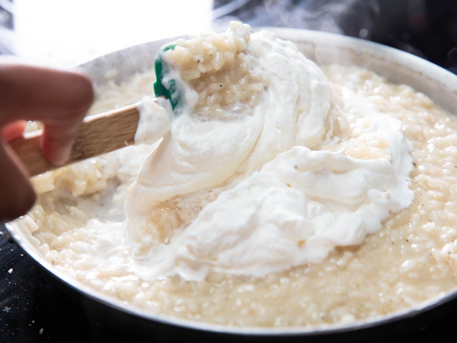 Adding whipped cream to risotto
