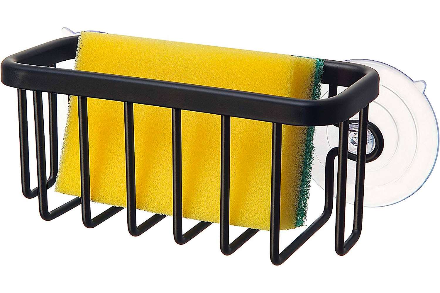 SunnyPoint NeverRust Kitchen Sink Suction Holder for Sponges, Scrubbers, Soap, Kitchen, Bathroom, 6&quot; x 2.5&quot; x 2.75&quot;, Aluminum (BLACK, 1)