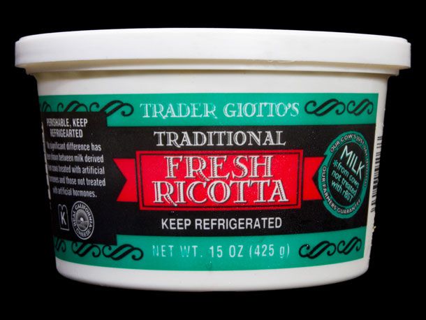 A tub of Trader Joe's ricotta cheese.