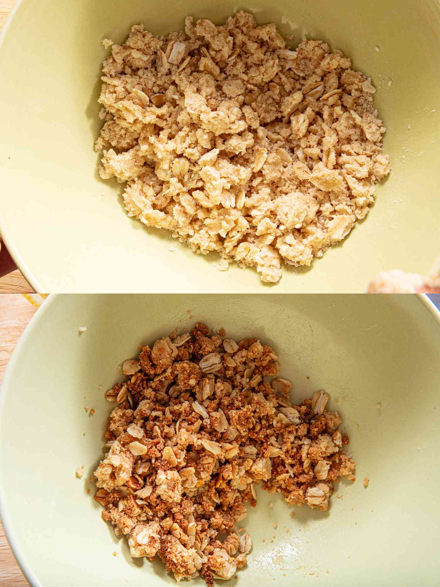 Two image collage of topping crisping