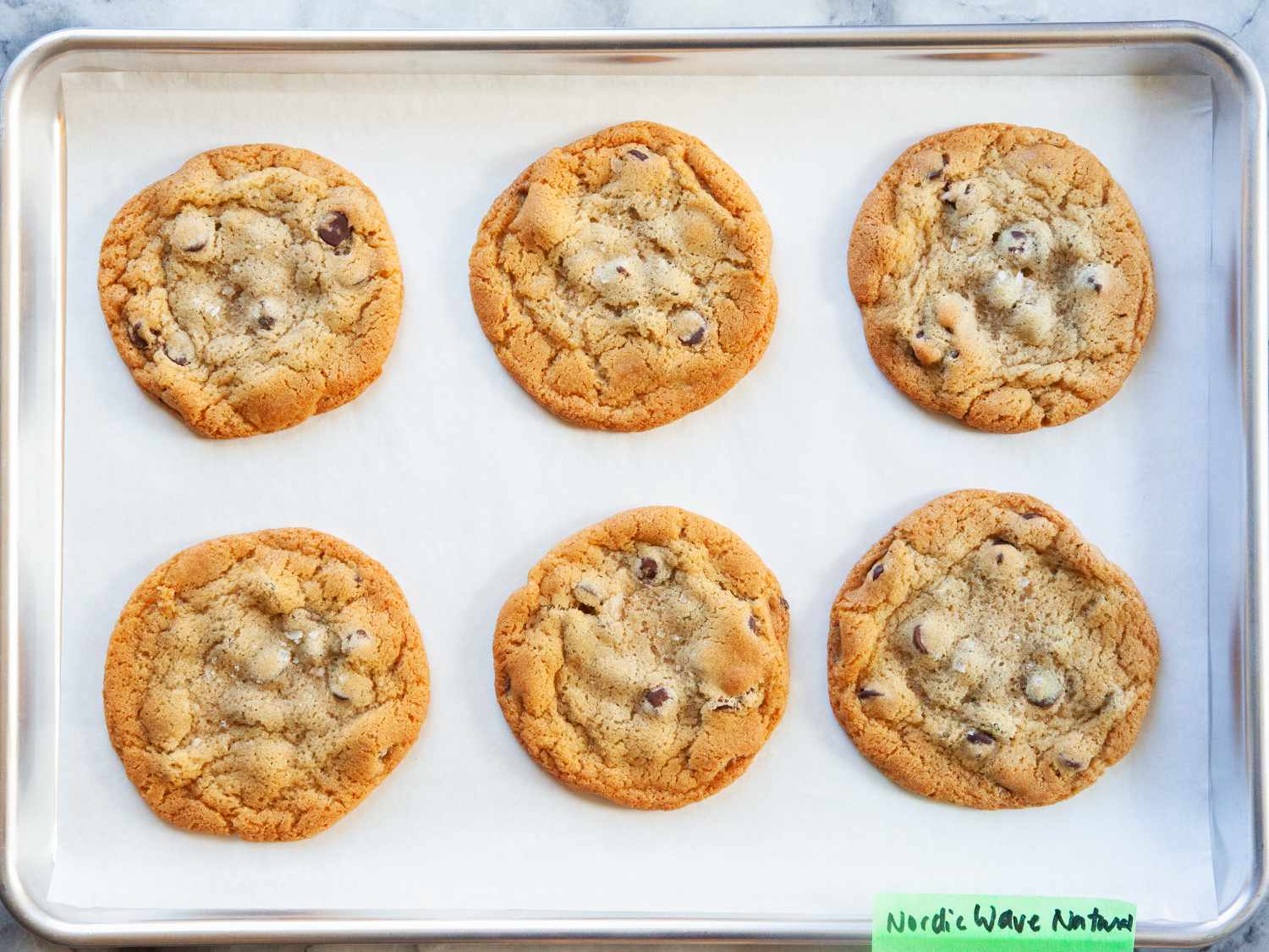 Baked cookies displayed on the Nordic Ware Naturals Baker's Half Sheet