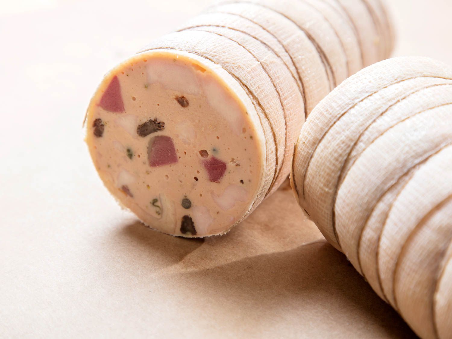 A cross section of chicken galantine.