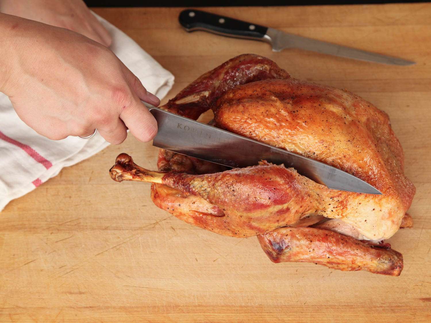 carving a roasted turkey