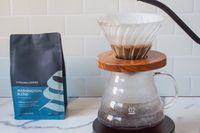 Trade Coffee Subscription on a marble countertop 