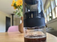 A closeup of the OXO Rapid Brewer brewing coffee concentrate