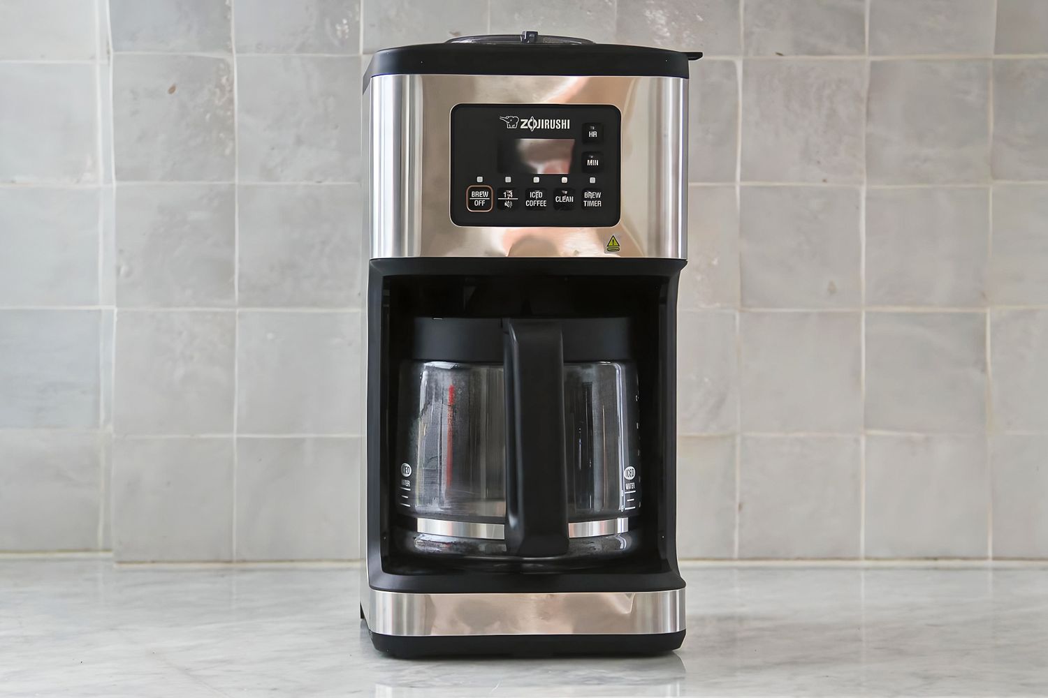 Zojirushi Dome Programmable Coffee Maker with a display, control buttons, and two glass carafes