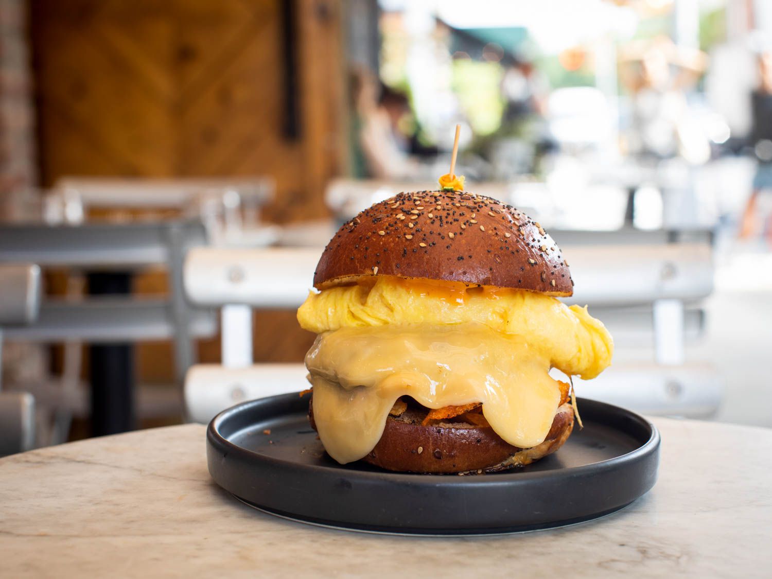 A cheesy breakfast sandwich at Sunday in Brooklyn.