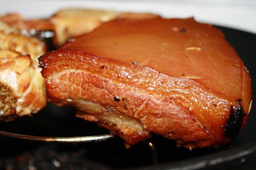 A slab of smoked pork belly.