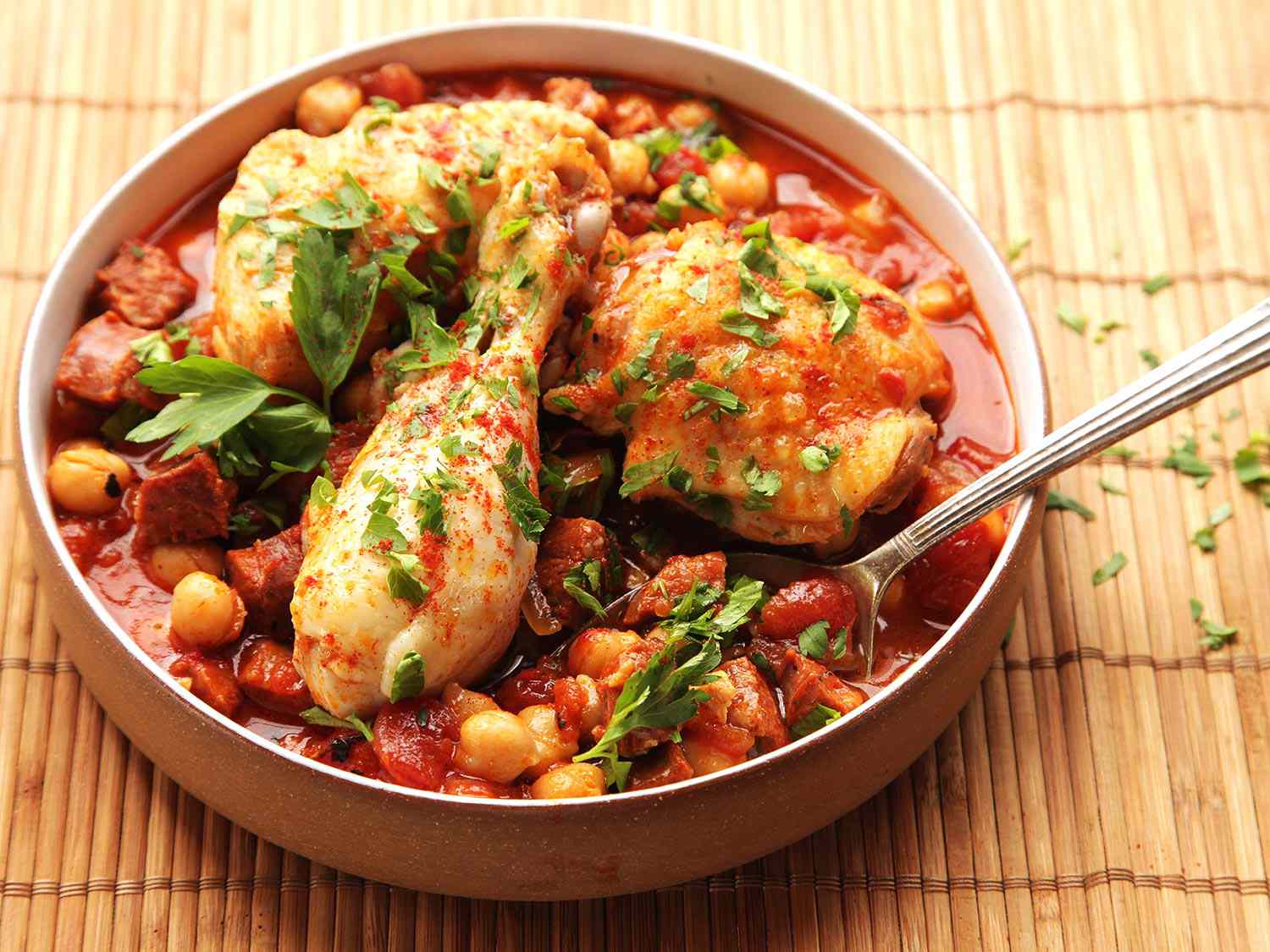 Pressure Cooker Chicken With Chickpeas, Tomatoes, and Chorizo