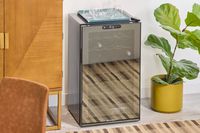 Wine Enthusiast 32-Bottle Dual Zone MAX Compressor Wine Cooler closed displayed on floor