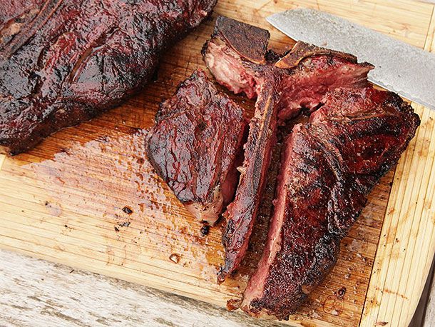 The deboned porterhouse loosely "reassembled" so that there is half-inch gap between the T bone and the strip and tenderloin portions.