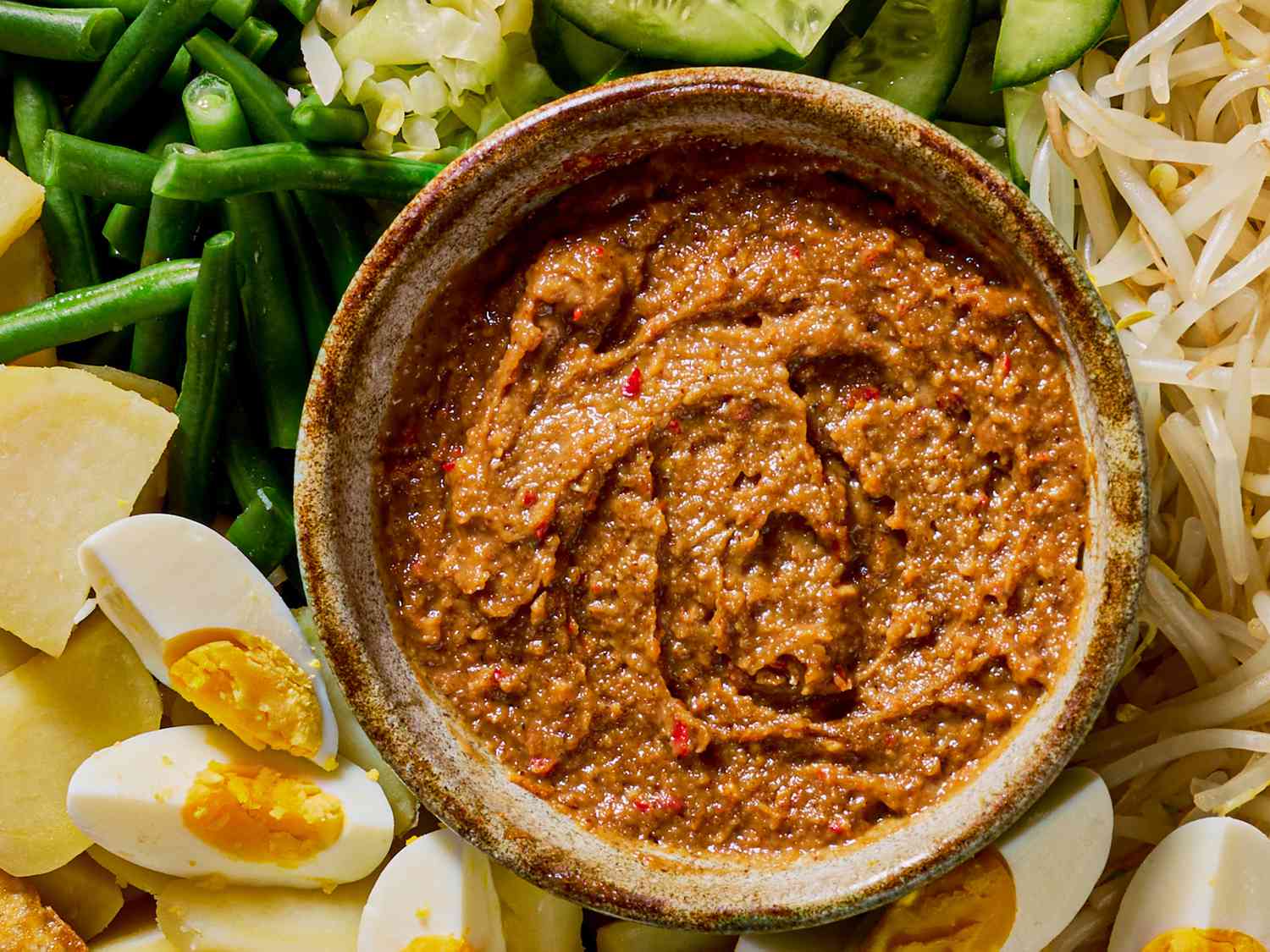 Overhead view of peanut sauce