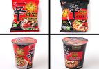 Four different Shin Ramyun noodle soup packages.