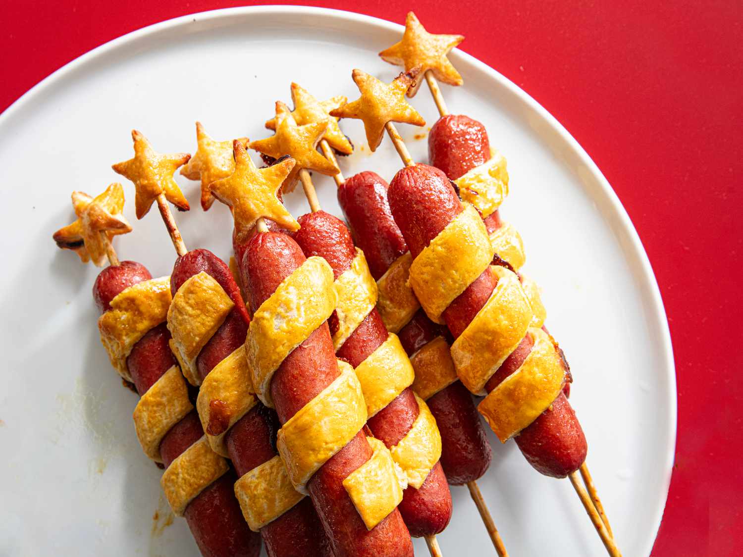 Overhead view of firecracker hotdogs