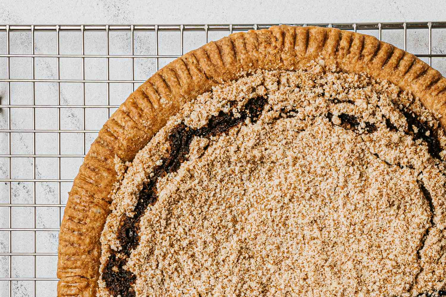 Overhead view of steps to make shoofly pie
