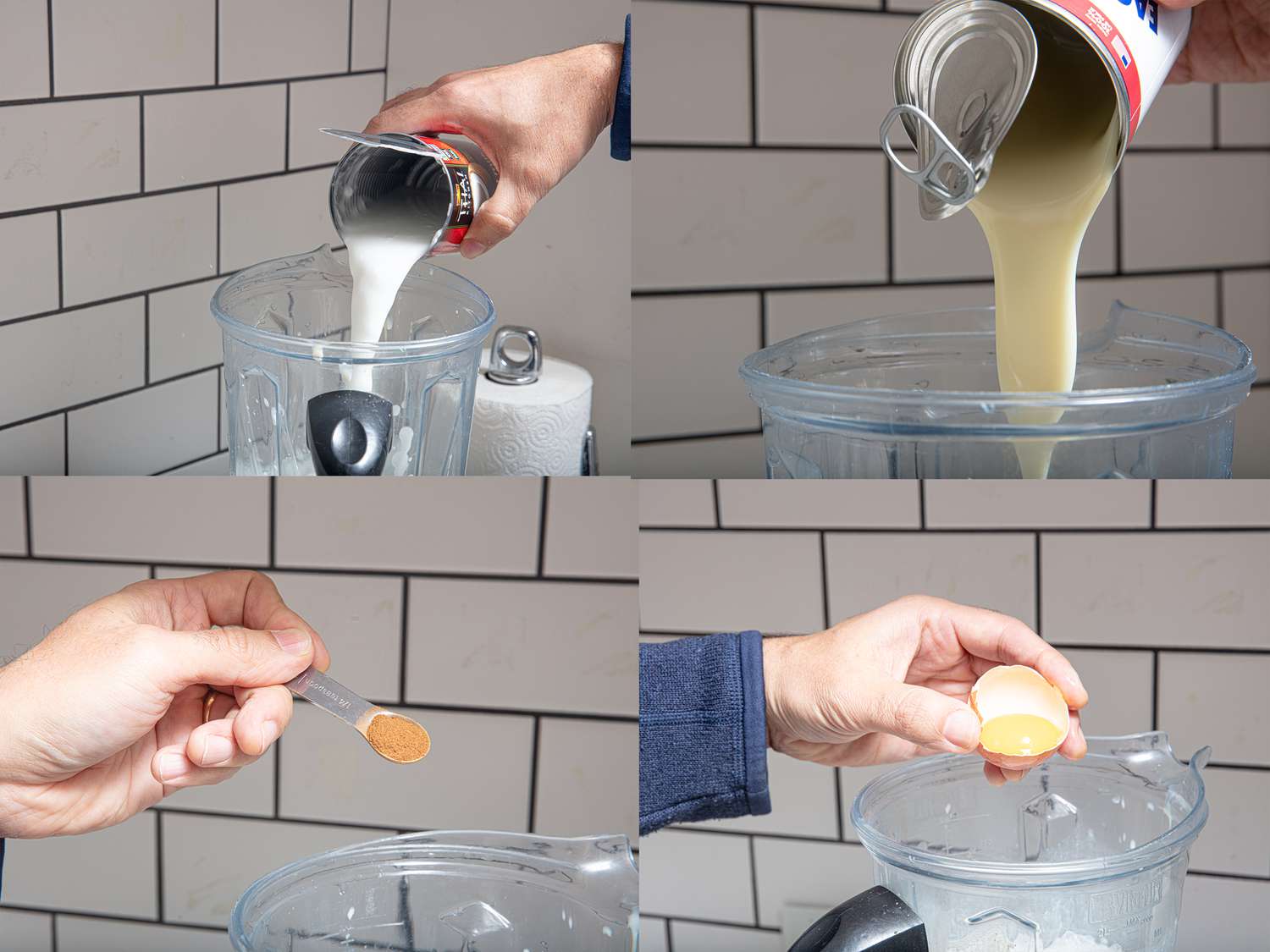 Four image collage of making coquito