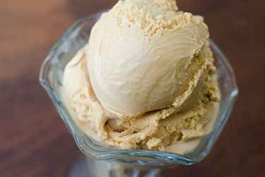 Bi-rite salted caramel ice cream in a dish.